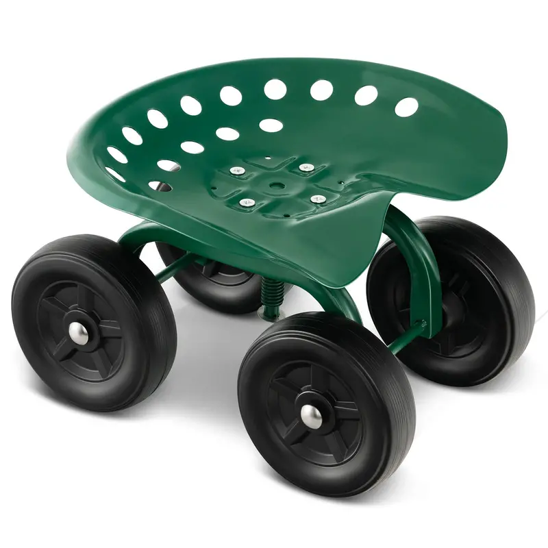 Goplus Utility Garden Cart – Wheeled Stool Cart With 360° Swivel Seat & Height-Adjustable Base 1