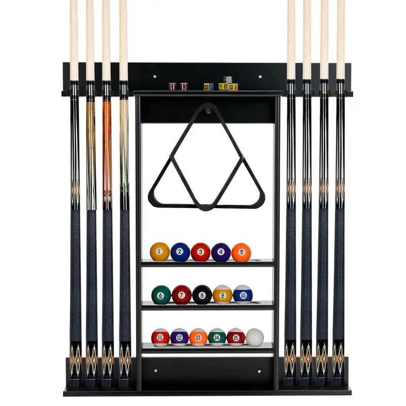 Goplus Wall-Mounted Pool Cue Rack – Solid Pine Billiard Stick Organizer For Home Or Game Room 1