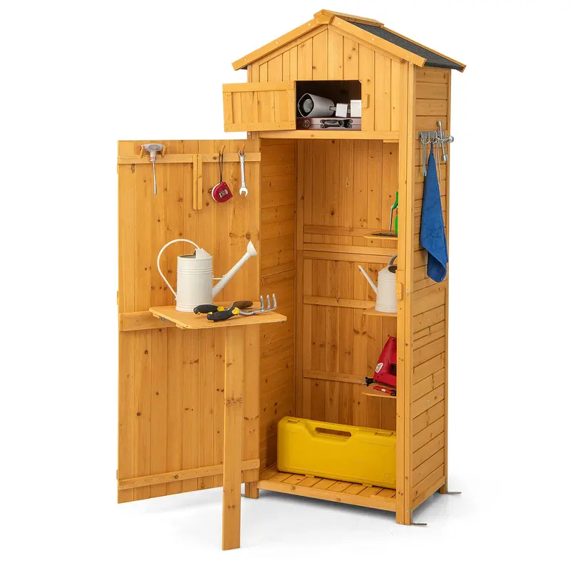 Goplus Wooden Outdoor Storage Shed – Lockable Garden Cabinet For Tools, Lawn Equipment & Supplies 1