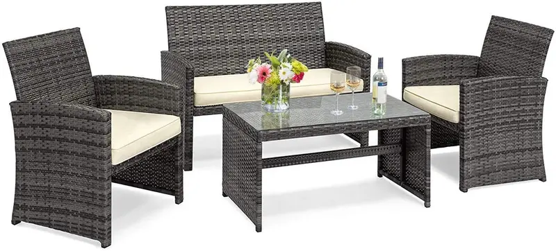 Gray-Tone Wicker Patio Set – 4-Piece Outdoor Garden Lounge Set For Backyard Or Poolside 1