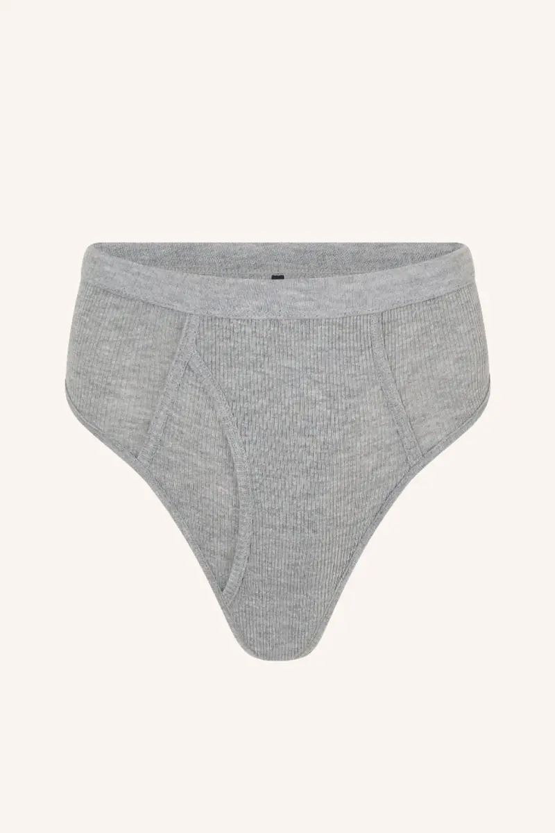 Grey Ribbed Boyfriend-Style Briefs 1