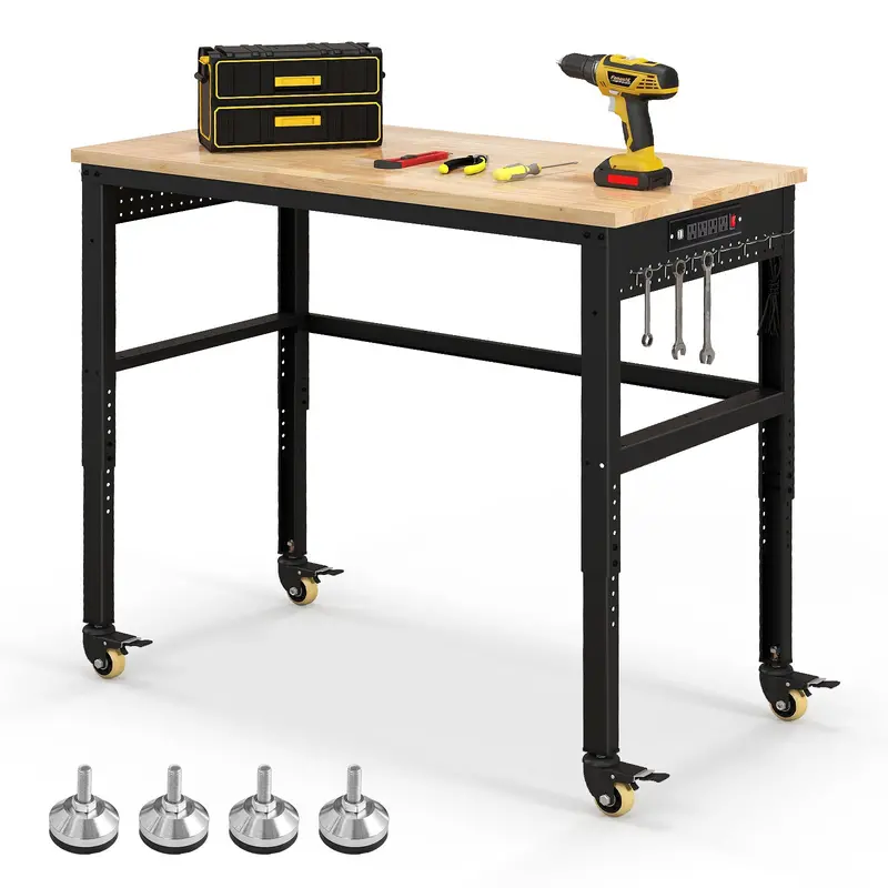 Heavy-Duty 48-Inch Adjustable Workbench With Solid Oak Top & Non-Slip Feet 1