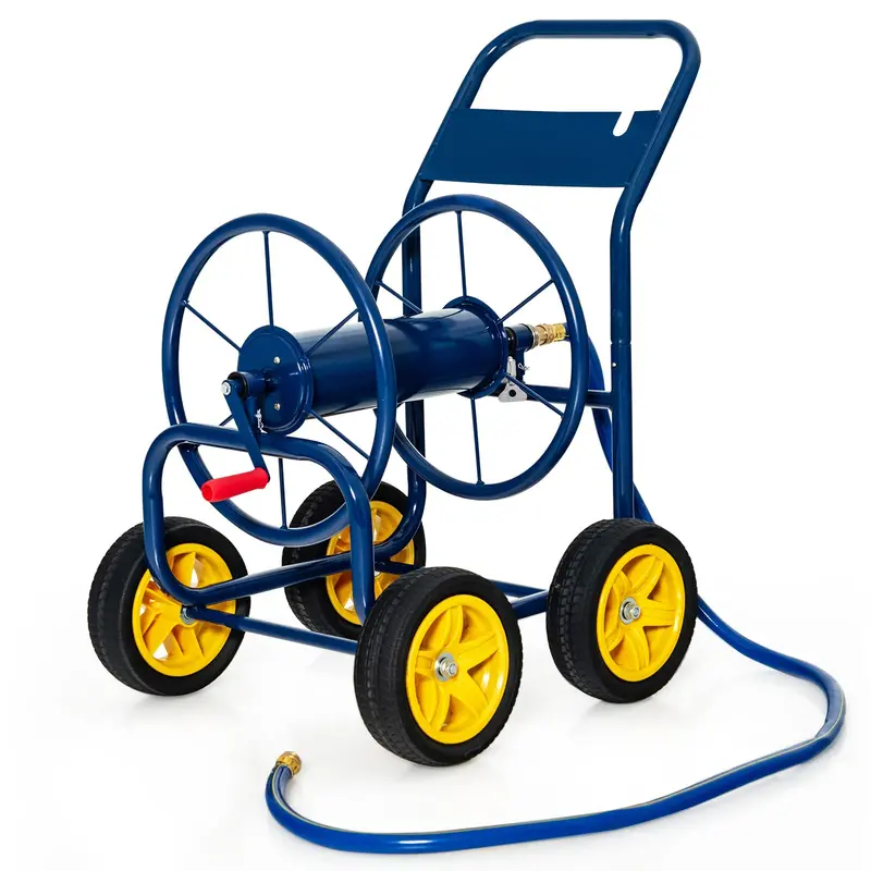 Heavy-Duty Garden Hose Reel Cart – 4-Wheel Mobile Unit With Non-Slip Crank 1