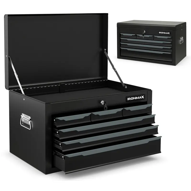 Heavy-Duty Steel Tool Chest With 6 Drawers, Top Compartment, And Auto-Locking Mechanism 1