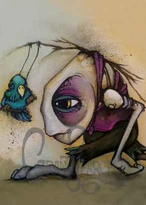 Hillbilly Bird Lady – Whimsical Folk Art Portrait Print 1