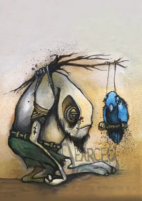 Hillbilly Bird Man – Folk-Art Style Character Print With Rustic Charm 1