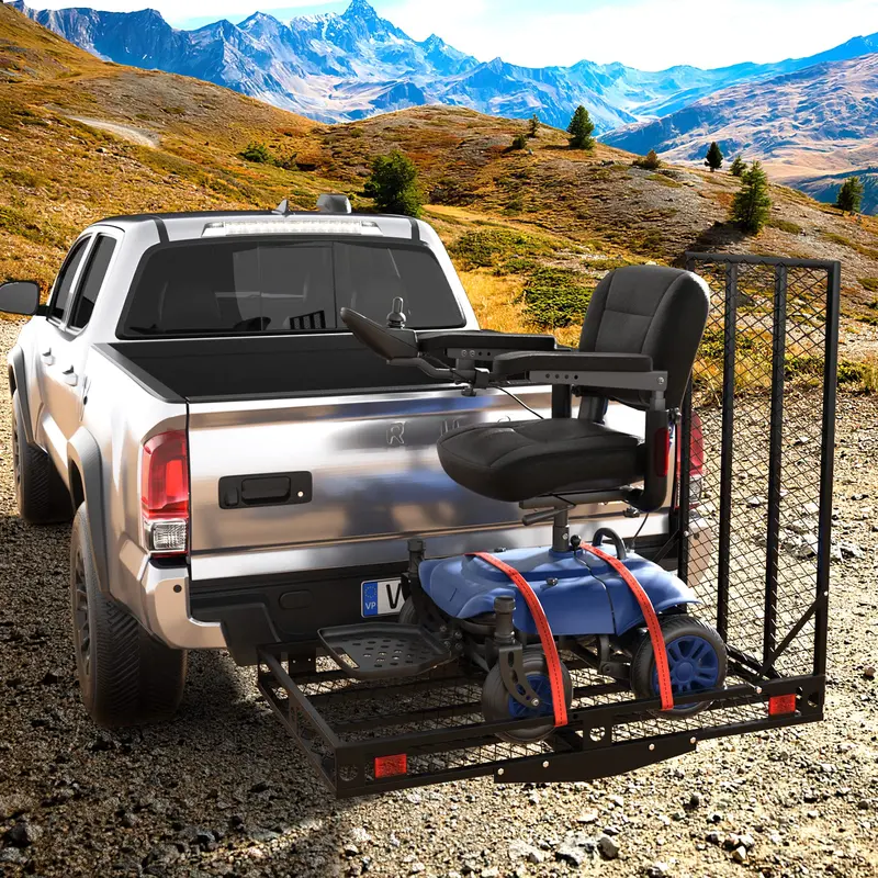 Hitch-Mounted Wheelchair Carrier – Scooter Transport Rack With Loading Ramp & Tie-Down Straps 1
