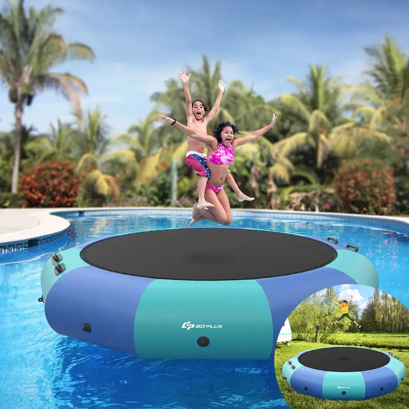 Inflatable Water Trampoline – 10 Ft, 12 Ft, Or 15 Ft With Electric Pump And Rope Ladder 3