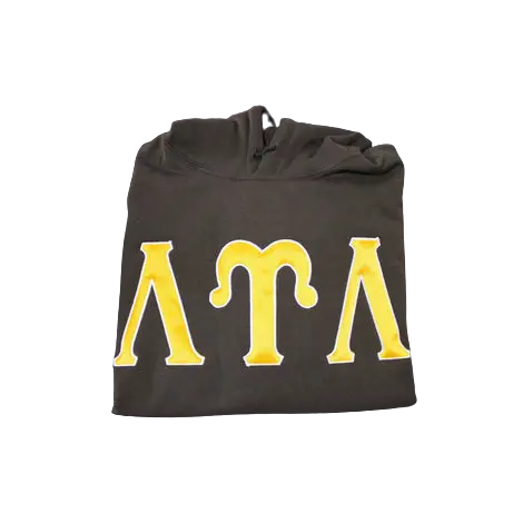 Lambda Upsilon Lambda Brown Satin-Stitch Hoodie With 6-Inch Lettering 1