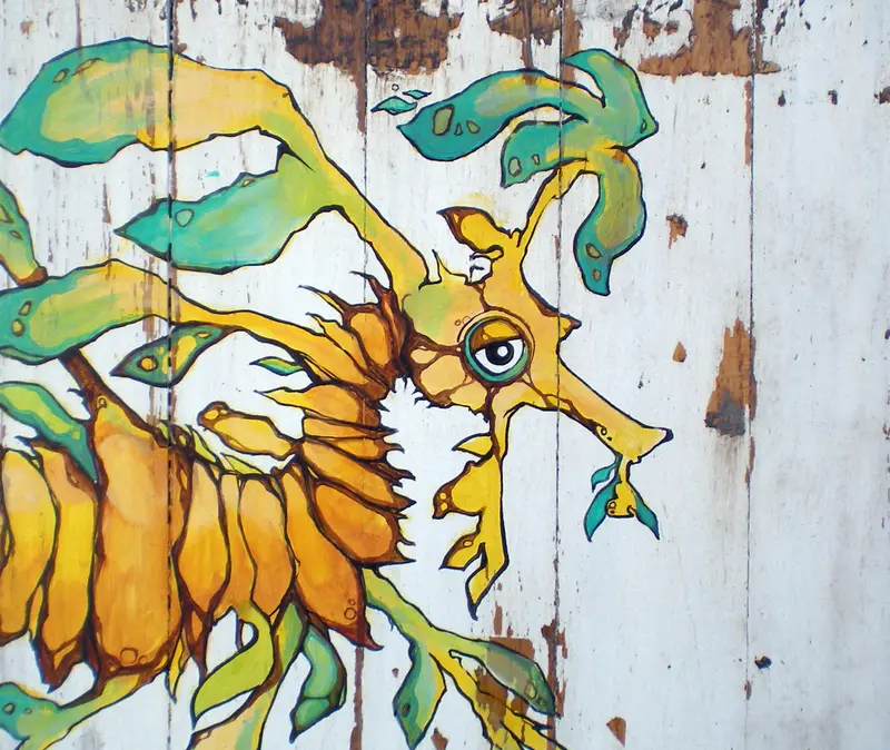 Leafy Wood Dragon – Botanical Fusion Art Print On Wood Grain Texture 1