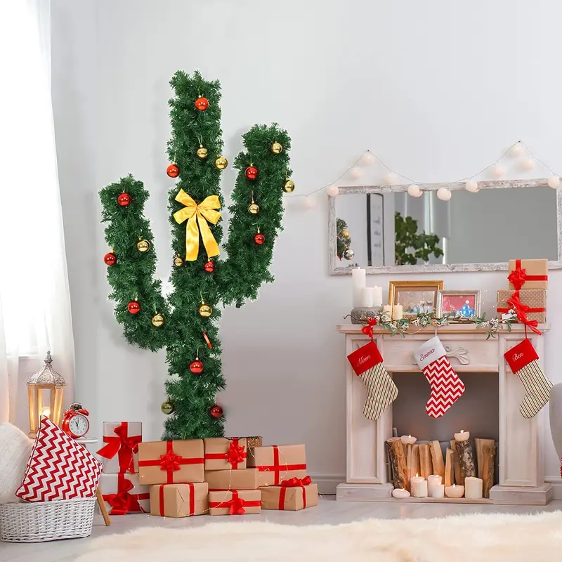 Led Cactus-Themed Artificial Christmas Tree With Decorative Ornaments 1