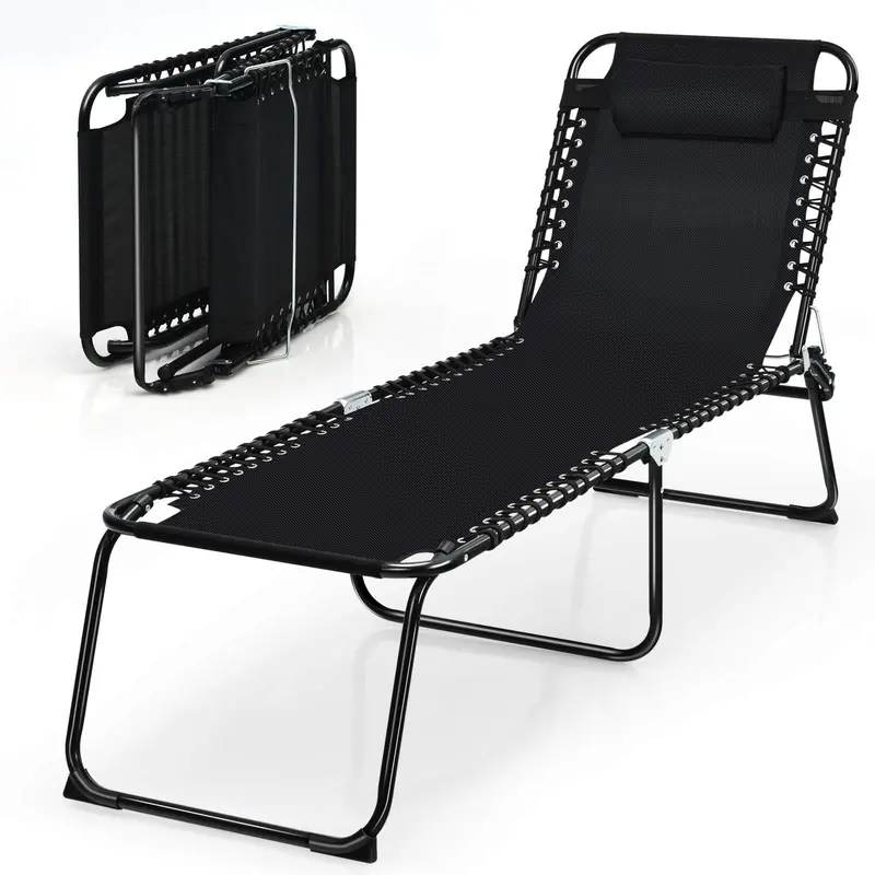 Lightweight Folding Beach Lounge Chair – Portable Reclining Chair In Black Or Gray 1