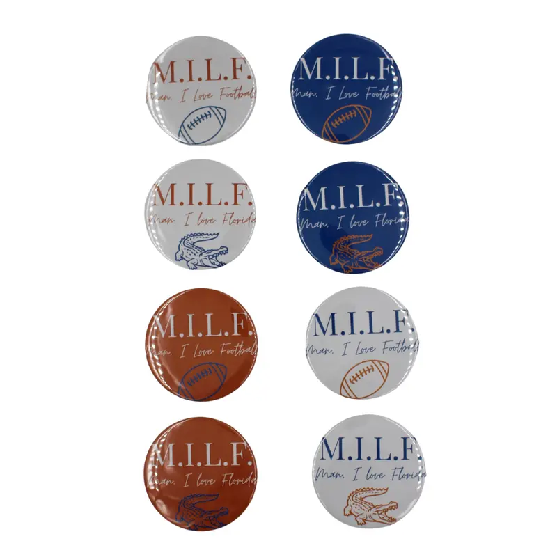 M.I.L.F. Game Day Button Set – Fun Printed Fan Accessories 1