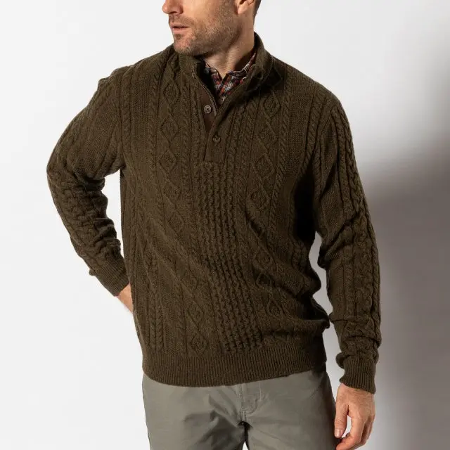 Men'S Haines 14-Zip Cable-Knit Wool Blend Sweater 1