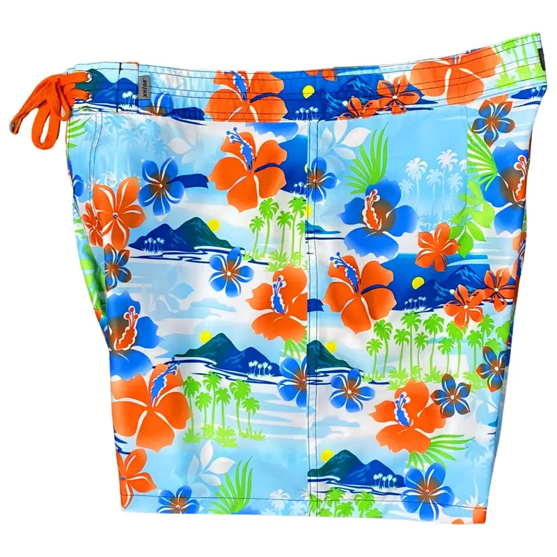 Men'S Retro-Style Non-Elastic Waist Board Shorts – Paradise Print, Short Length 1