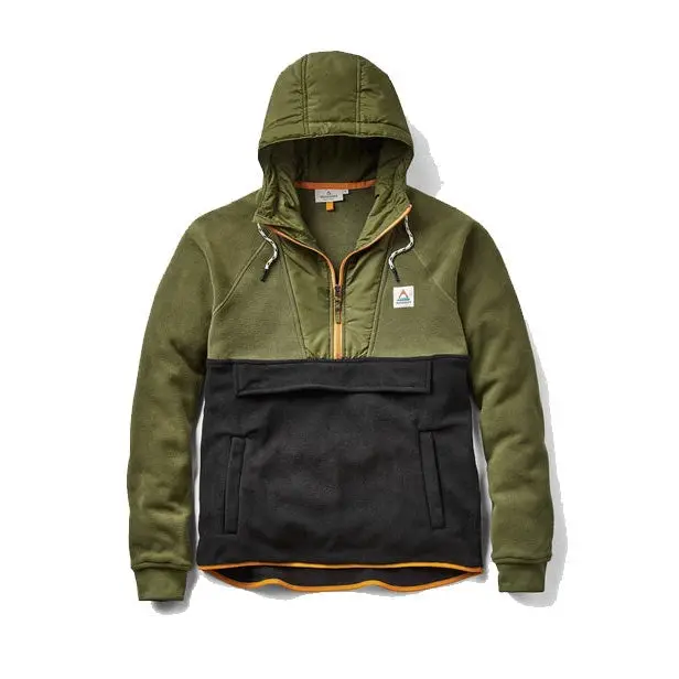 Men'S Woodland Polar Fleece Half-Zip Hoodie – True Black/Khaki 1