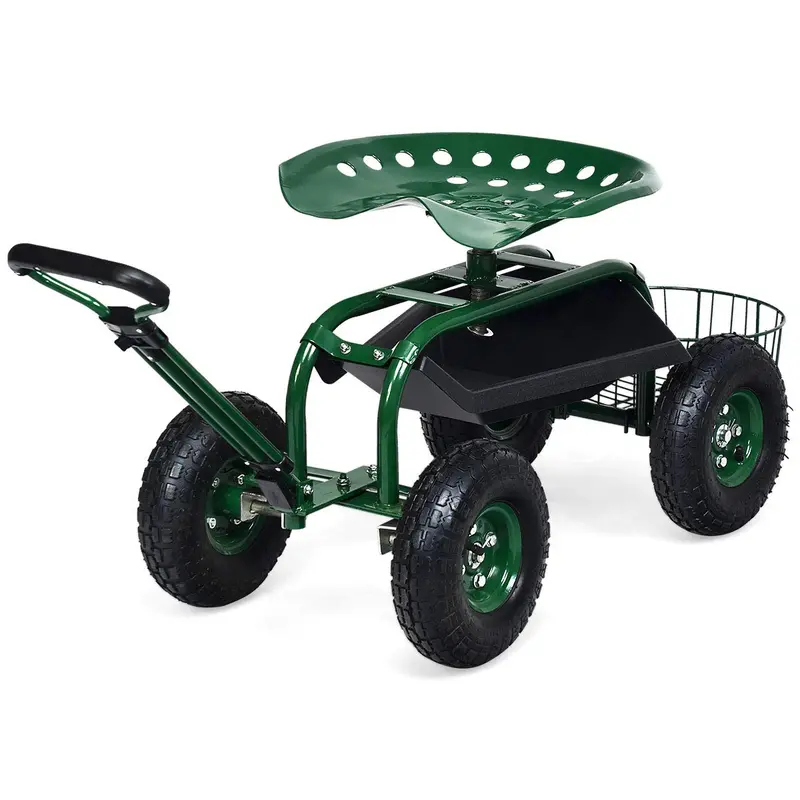 Multi-Use Garden Wagon Cart With Seat: 38" X 17" X 21" Rolling Workstation 1