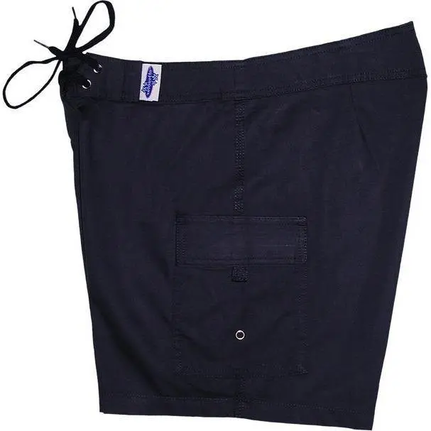 Navy Blue Women'S Natural Cotton Board Shorts – Comfort-Fit, Non-Elastic Swimwear With Dual Pockets 1