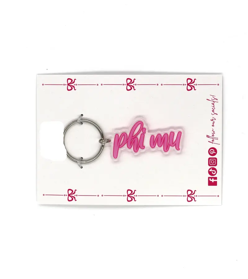 Phi Mu Acrylic Keyring With Distinctive Script Styling 1
