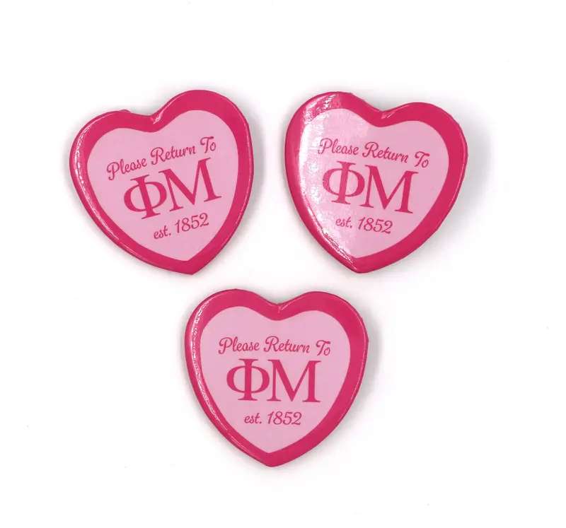Phi Mu Heart-Shaped Badge With Signature Script Print 1