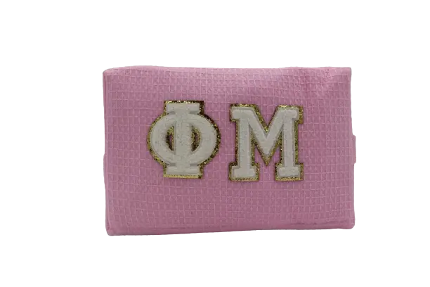 Phi Mu Waffle Texture Cosmetic Pouch – Chenille-Letter Personalized Bag 1