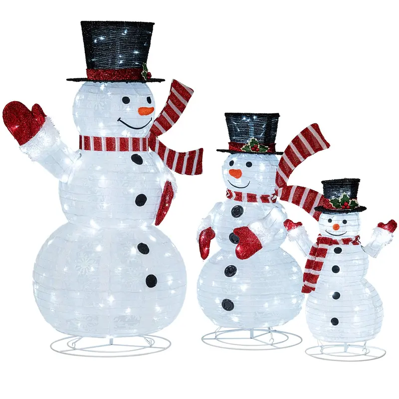 Pre-Lit 3D Snowman Family Set – 3-Piece Holiday Decoration With 270 Warm White Led Lights 1