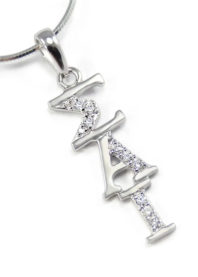 Sigma Alpha Iota Cz Crystal Pendant – Sterling Silver Greek Jewelry 1