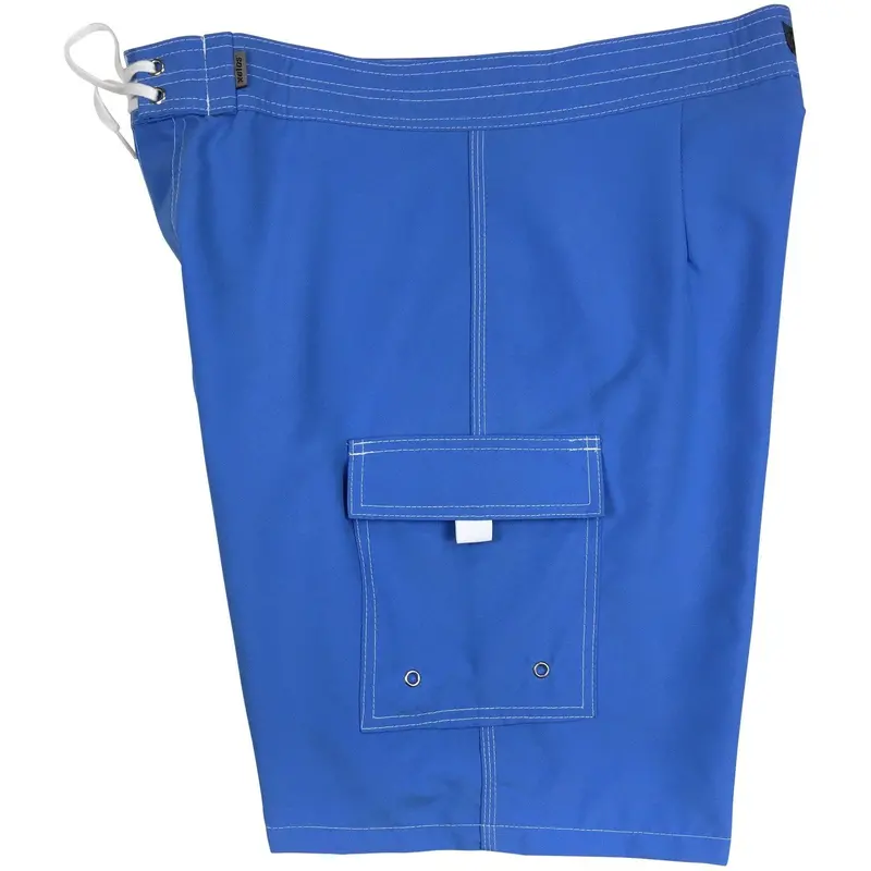 Solid Baby Blue Men'S Mid-Length Non-Elastic Waist Board Shorts 1