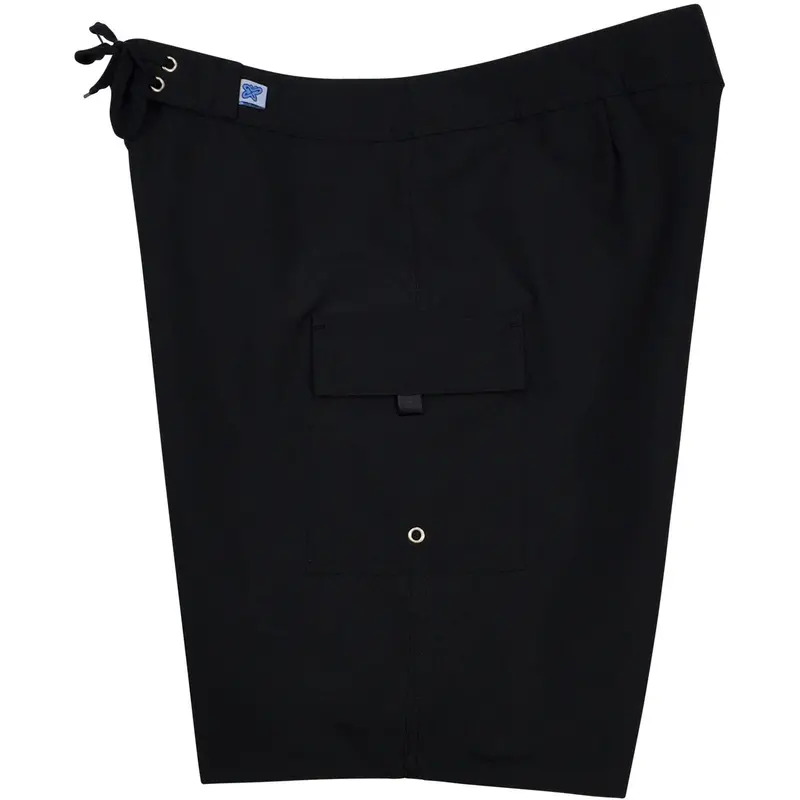 Solid Black Women'S Minimalist Board Shorts – Non-Stretch Waist, Regular Rise, Long Cut 1