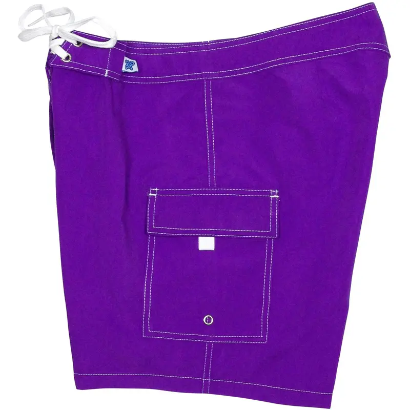 Solid Purple Women'S Mid-Length Non-Elastic Waist Board Shorts – Classic Cut 1