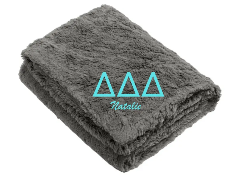 Sorority-Themed Faux Fur Throw Blanket With Embroidered Detail 1