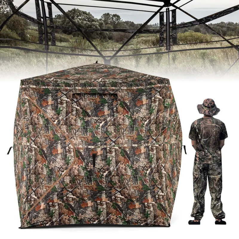 Spacious Camo Hunting Blind For 3–4 Hunters Featuring 270° Panoramic Visibility 1