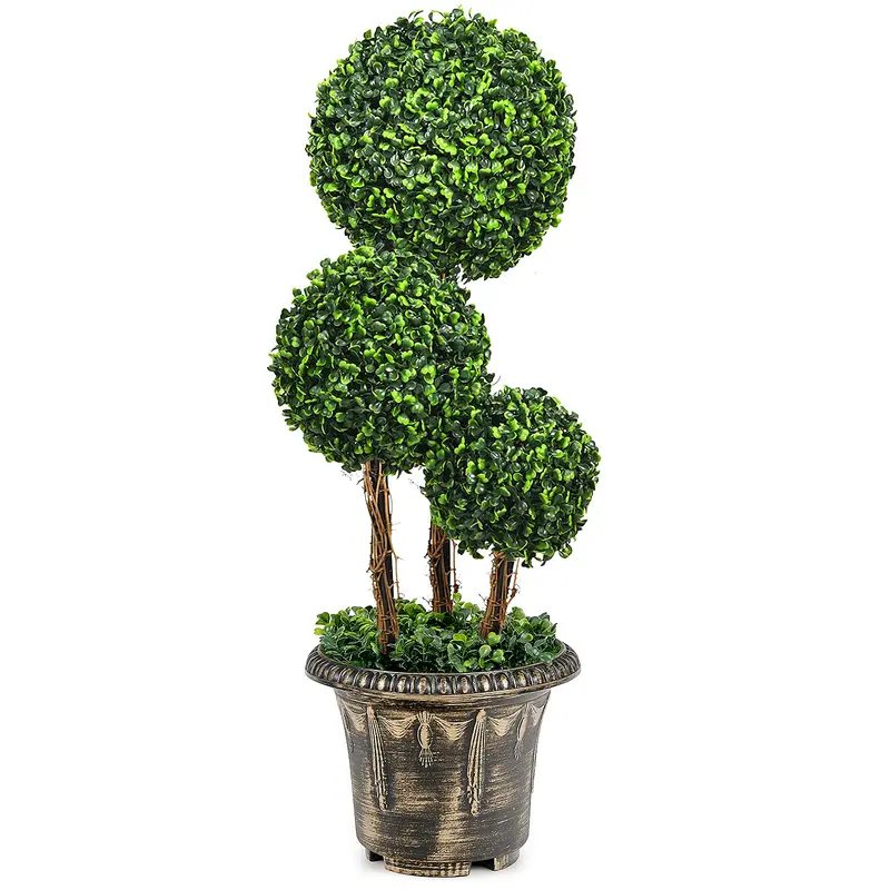 Triple-Ball Artificial Boxwood Topiary – 2.5 Or 3-Foot Fake Greenery Tree 1