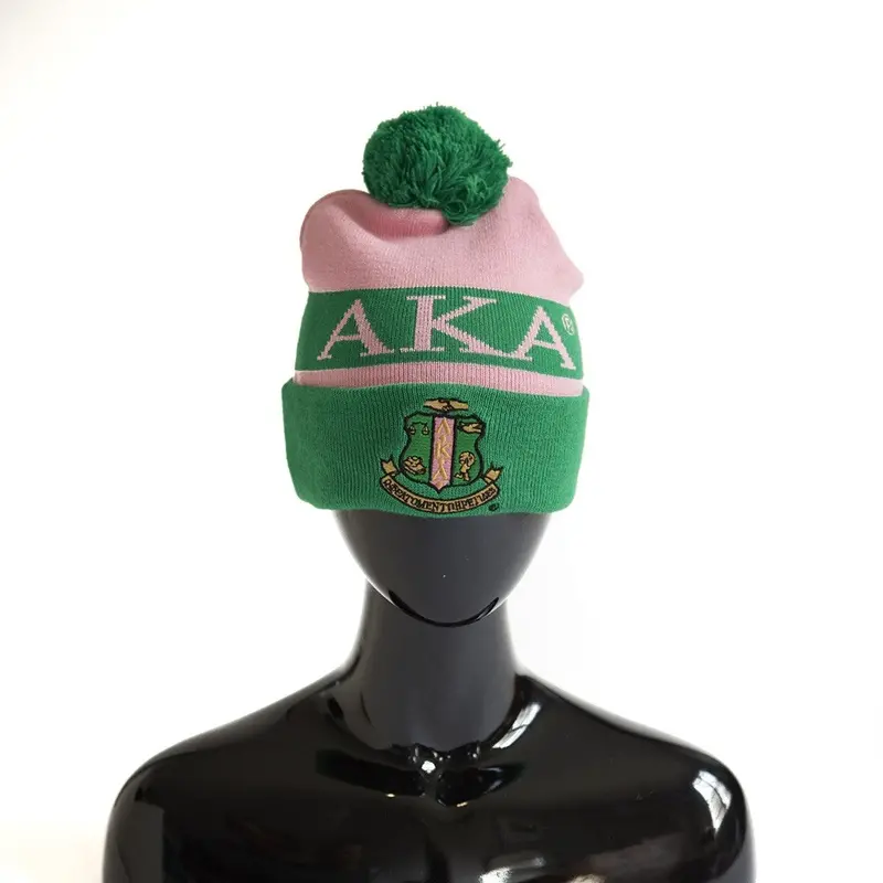 Two-Sided Aka Pom-Pom Beanie – Alpha Kappa Alpha Winter Hat 1