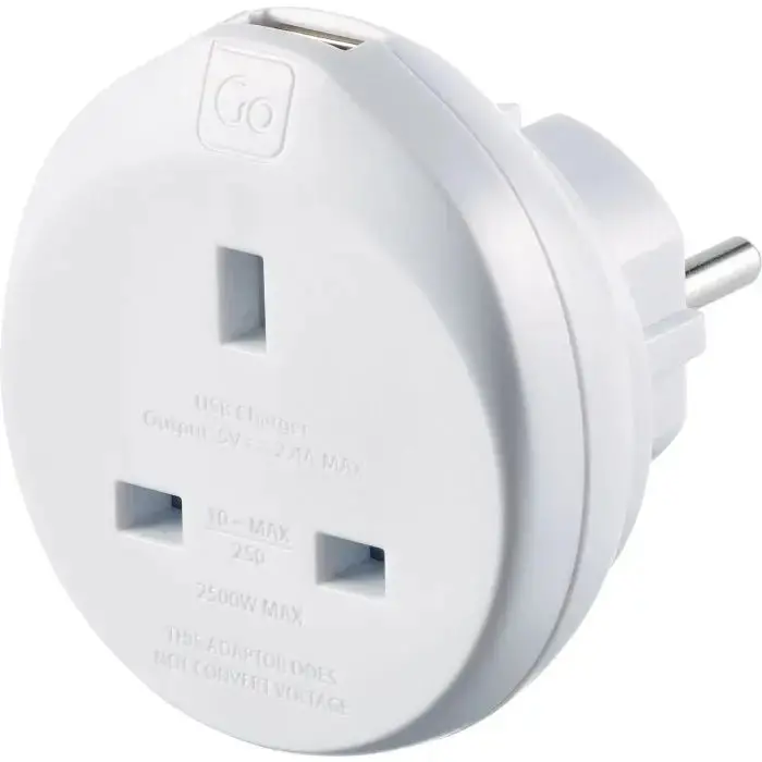 Uk-To-Eu Travel Adapter With Dual Usb Ports 1