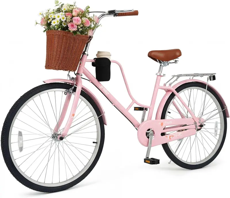 Women’S Beach Cruiser Bike – 24"/26" Frame With Cup Holder, Basket, And Reflectors 1