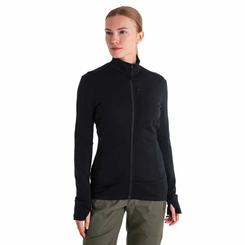 Women'S Merino Wool Long-Sleeve Zip Jacket – 260Gsm, Black 1