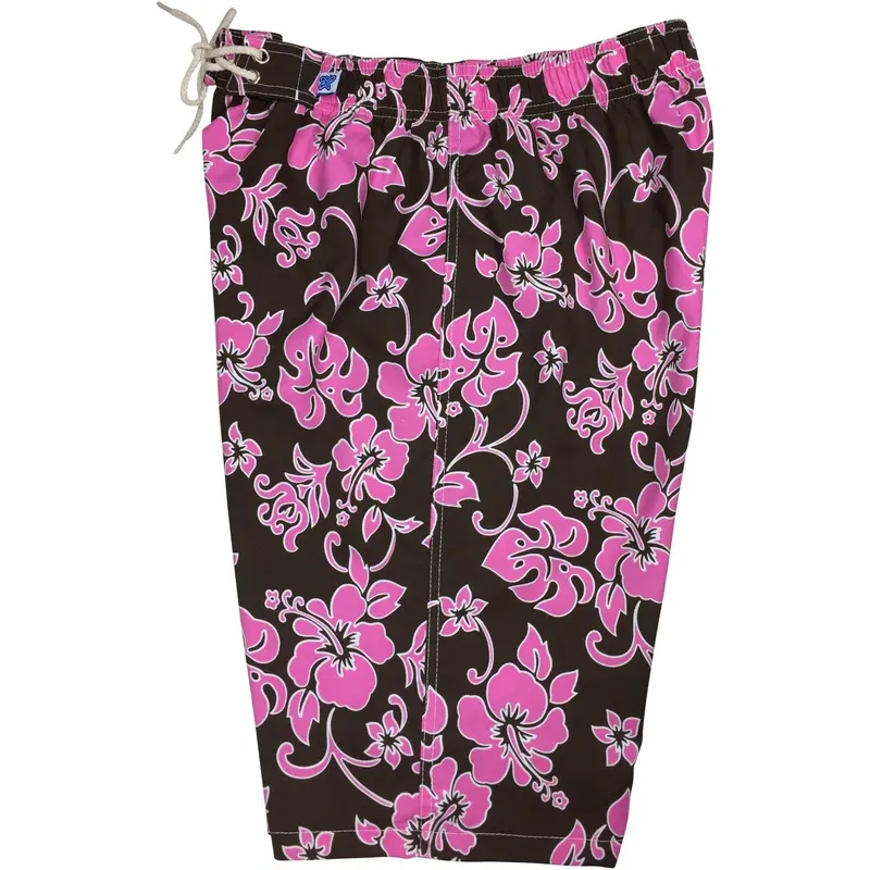 Women'S Pure Hibiscus Elastic-Waist Board Shorts – High-Rise, Long Length 1