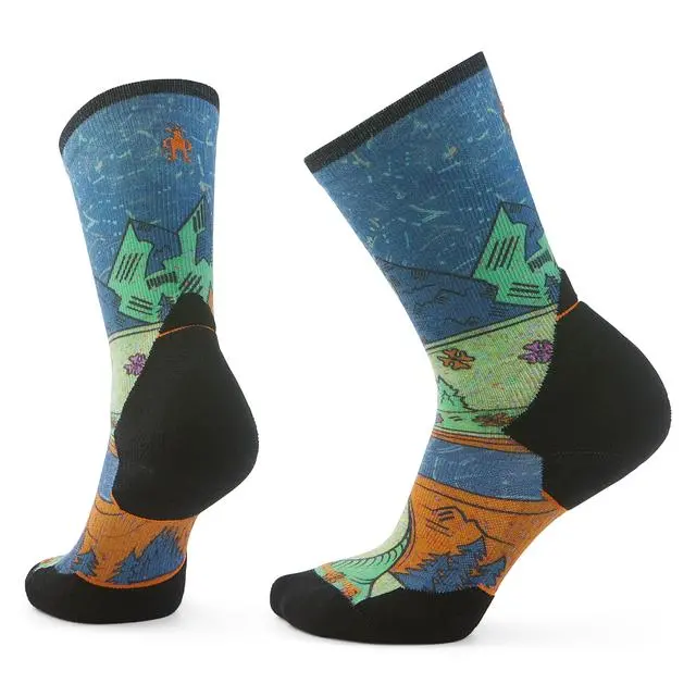 Women'S Trail Run Mountain Print Crew Socks – Twilight Blue 1