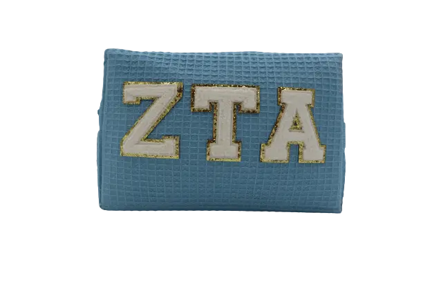 Zeta Tau Alpha Waffle-Weave Makeup Bag – Chenille Greek Letter Accents 1